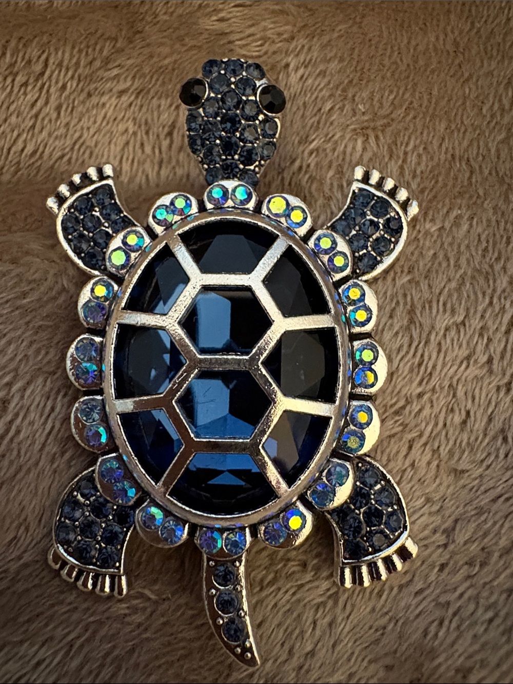 Blue Turtle Crystal Brooch